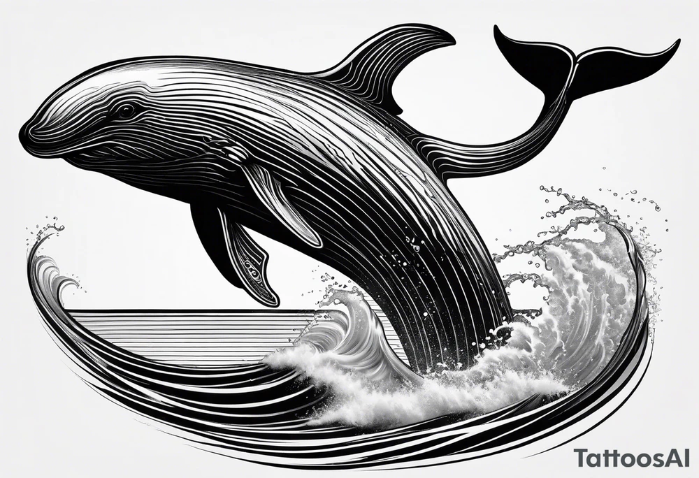 Fine line Whale tail coming out of a wave tattoo idea