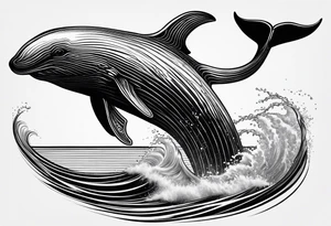 Fine line Whale tail coming out of a wave tattoo idea