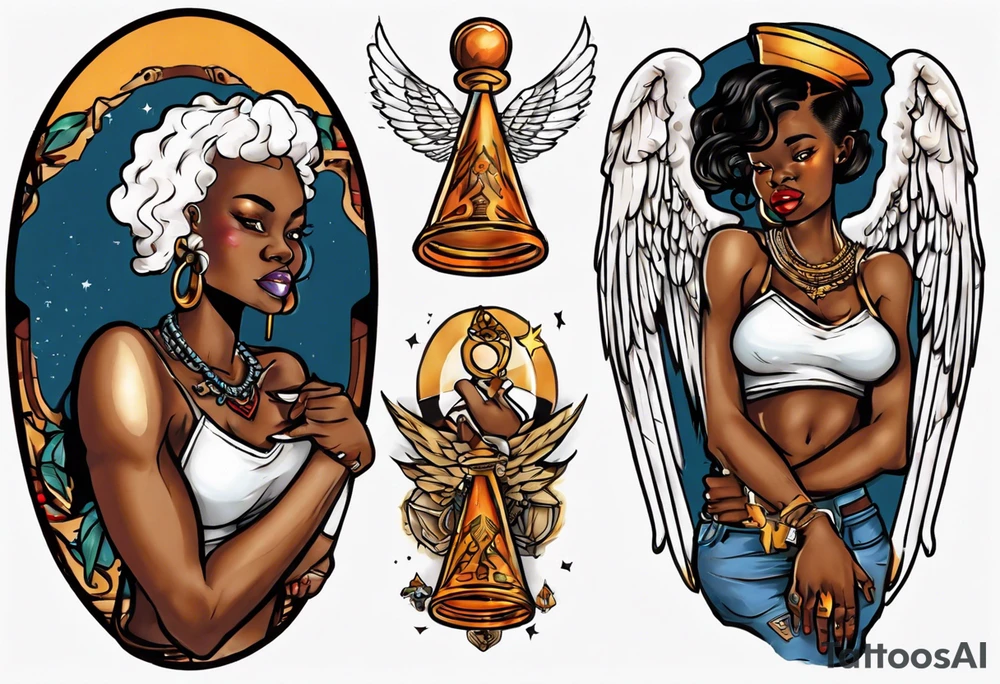 African angel on a balcony tattoo idea