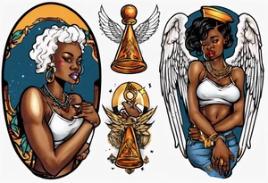 African angel on a balcony tattoo idea