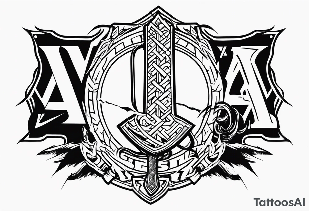 Valhalla fire sword shield axe Valknut lightning tattoo idea Valhalla fire sword shield axe Valknut lightning tattoo idea
