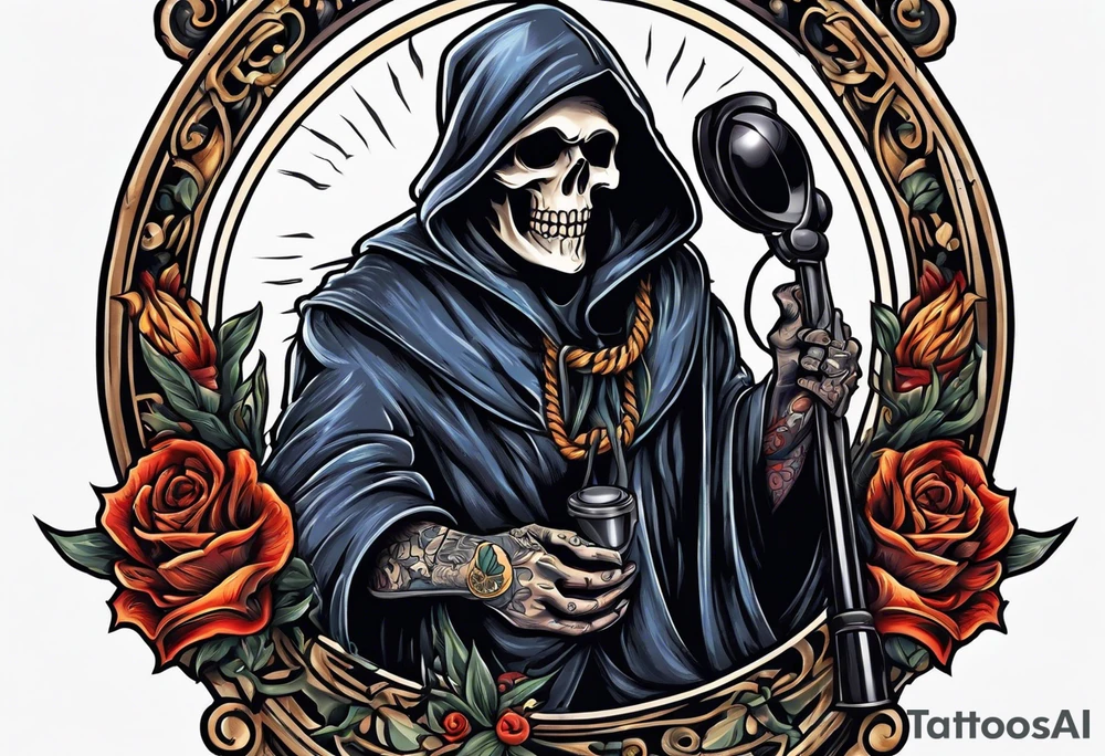 Grim reaper talking on a telephone tattoo idea