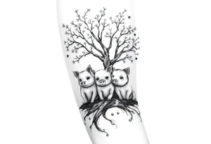 3 little piggy's hiding under a a tree tattoo idea