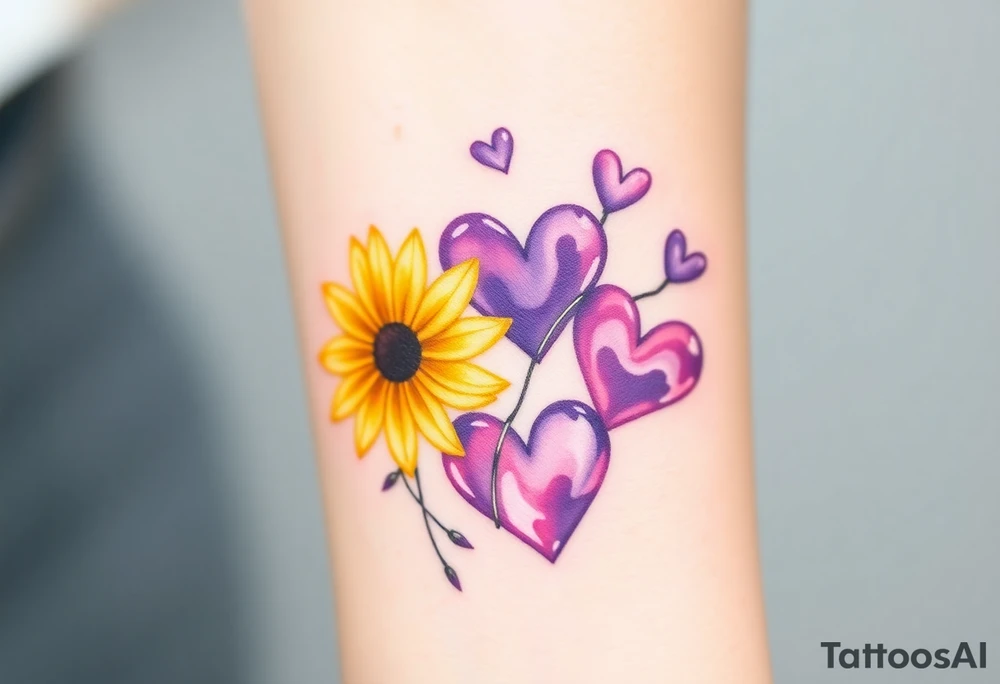 Yellow daisy & Purple Hearts tattoo idea
