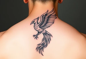 magnificent phoenix rising from golden flames with trailing embers tattoo idea