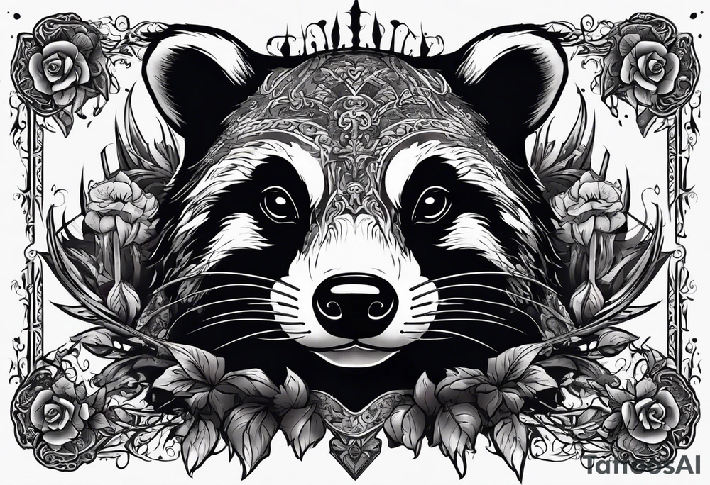 Draw me psychopath badger with aggressive full body, killer face with a smile, very long nails and he attacks like a Bloody Gladiator to enemy and also, he has very deadly looking. The only weapon is his braveness he fights with his nails. Everybody scares after their first sight. And horror type Badger this is with a full body. tattoo idea