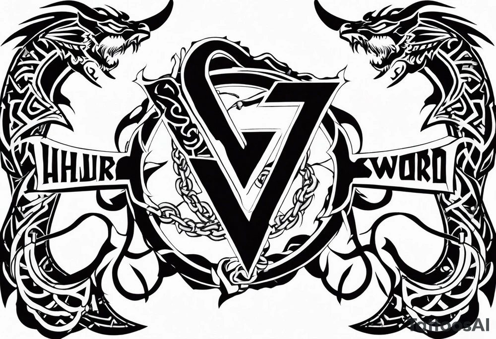 Valhalla sword shield dragon axe Valknut barbed wire chains tribal tattoo idea