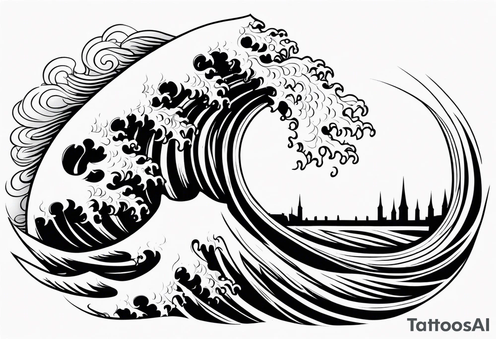 Flames rolling into water wave tattoo idea