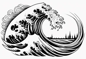 Flames rolling into water wave tattoo idea