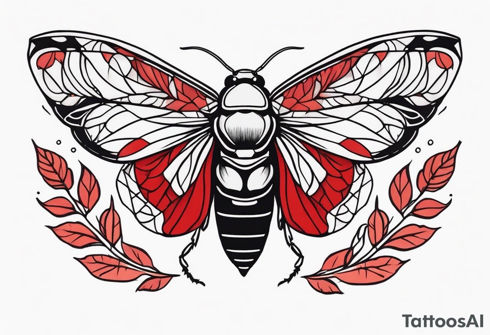 cicada on top of red leaves tattoo idea