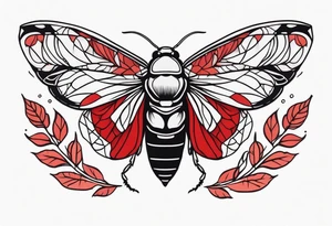cicada on top of red leaves tattoo idea