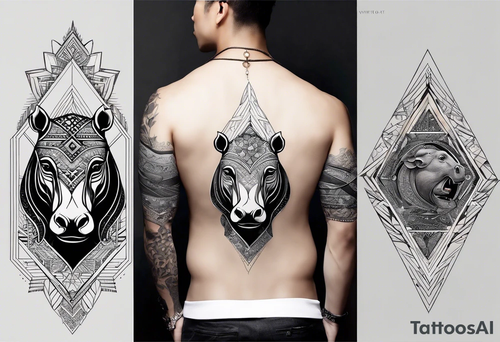 Very asymmetrical, +geometric pattern, with realistic full moon, with hippo at side look, +tribal, +geometric, +inkart , +blackwork, +grey scale, + sketch
with wintersweet flower bud, +inkart touch, +for men, detailed , combined favourite tattoo idea