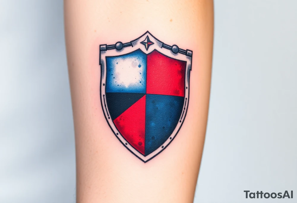 A medieval knight’s shield featuring the Czech flag’s colors, symbolizing strength and heritage tattoo idea