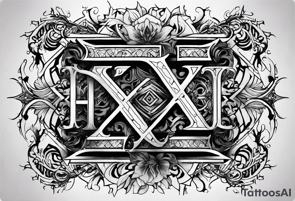 I need a tattoo design that only includes letters X I, with a dark and gothic style. tattoo idea