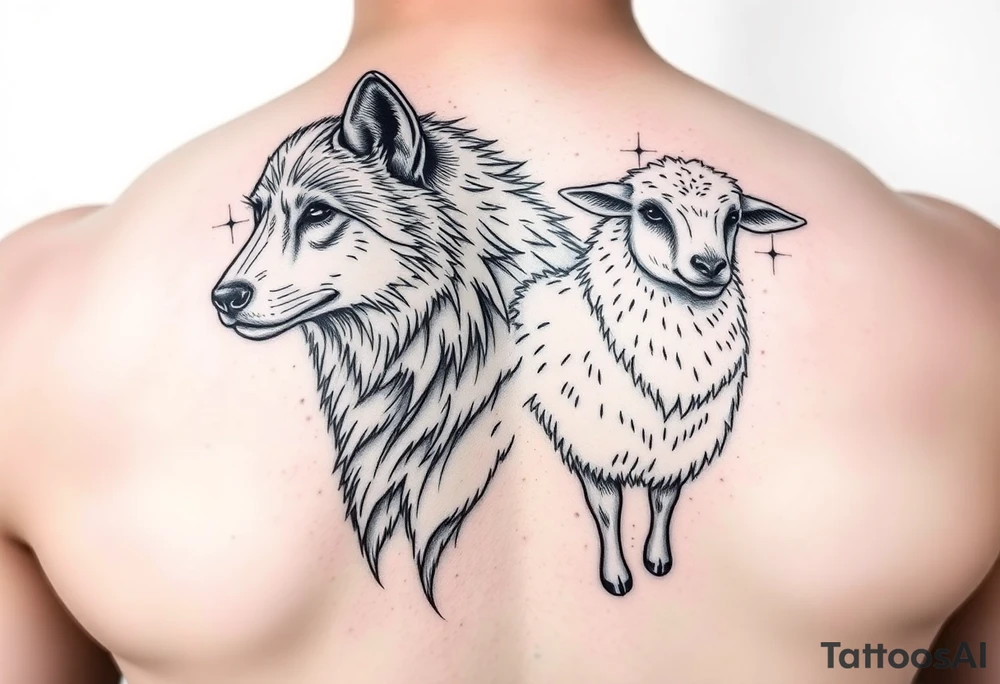 Wolf and sheep as one animal tattoo idea