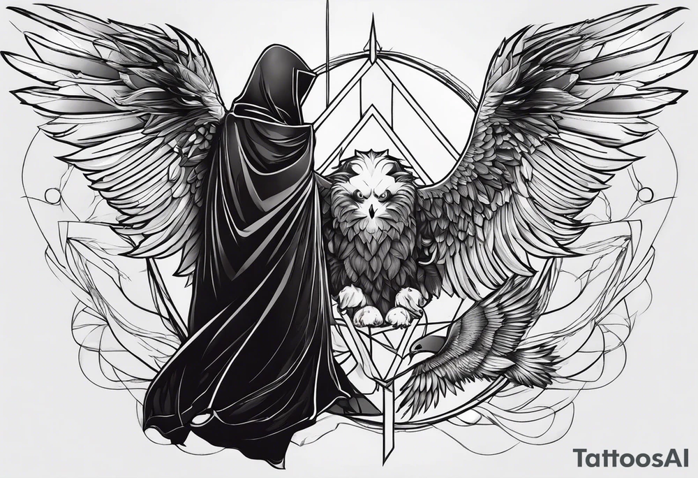 it is included only fethers of egale and the end of it a bad which is contain birth -monk- death- heaven tattoo idea