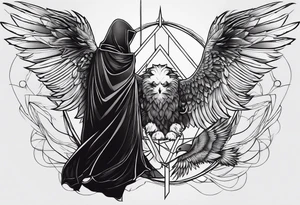 it is included only fethers of egale and the end of it a bad which is contain birth -monk- death- heaven tattoo idea