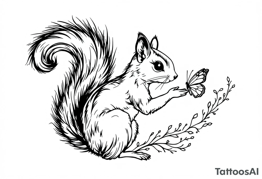 A Squirrel with a butterfly in hands tattoo idea