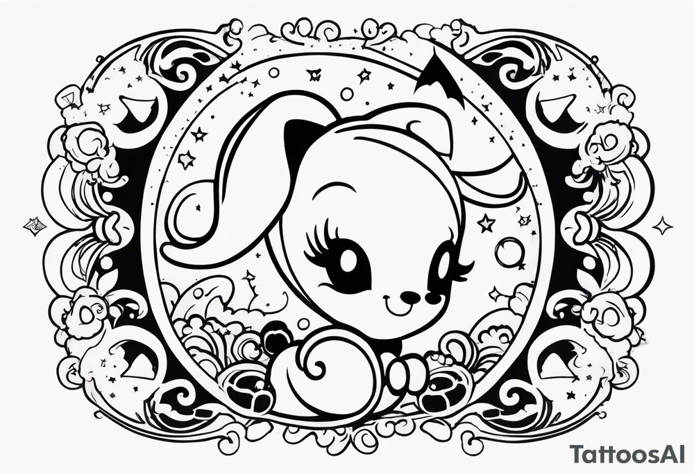 I would like various tattoo sketches. they must represent the friendship between two girls who like naps, kuromi and my melody and a song entitled "luna". tattoo idea