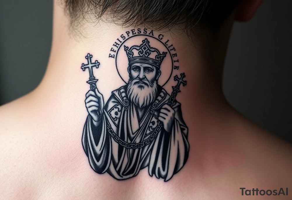 russian christian orthodox saint holding the russian orthodox thurible chains tattoo idea