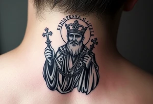 russian christian orthodox saint holding the russian orthodox thurible chains tattoo idea