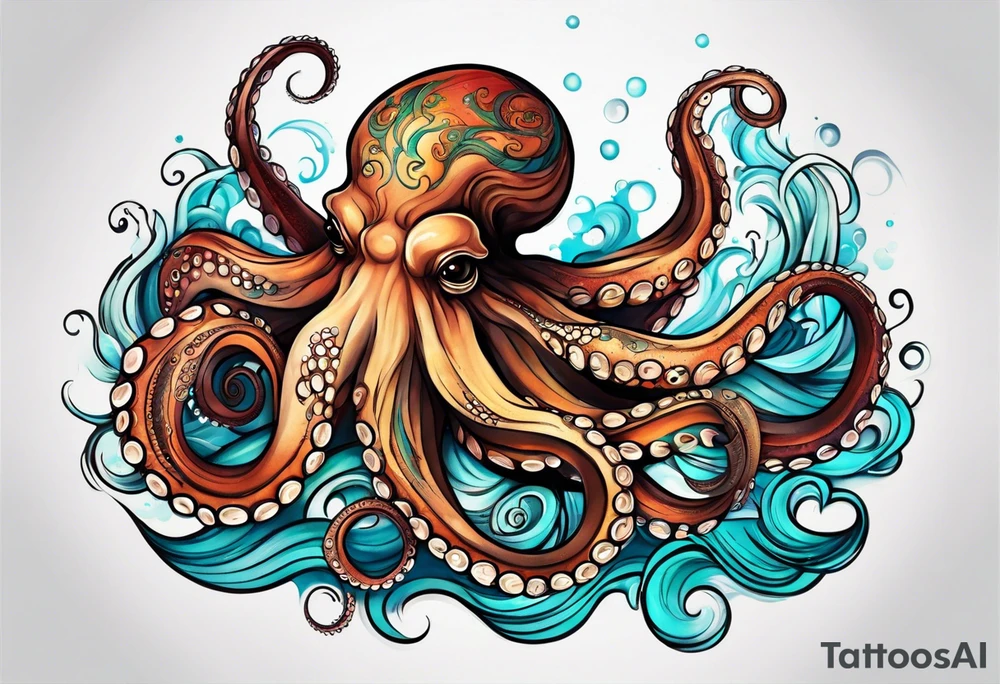 Octopus peaceful waves tattoo idea
