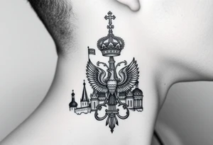 St. George 
3 russian imperial crowns above the Russian coat of arms double eagle
Russian sabre
The Kremlin or St. Basil's Cathedral scene 
on the side of my neck tattoo idea