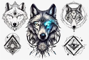 A wolf with a glowing pineal gland and spiritual symbolism tattoo idea