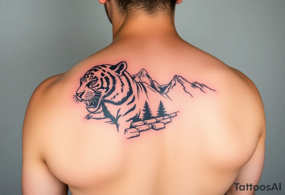 Tiger, grand Teton mountains,  Vermont mountains, firefighter, rock retaining wall tattoo idea