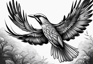 elegant long feathered bird in flight tattoo idea