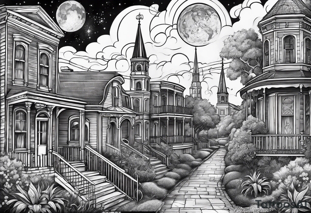 New Orleans and space themed arm sleeve tattoo idea
