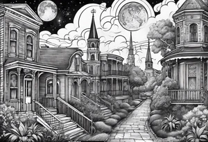 New Orleans and space themed arm sleeve tattoo idea