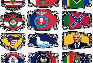 the flags of Washington DC, Arkansas, Wisconsin, Kentucky, Brazil, Portugal, Madrid, and Greece tattoo idea