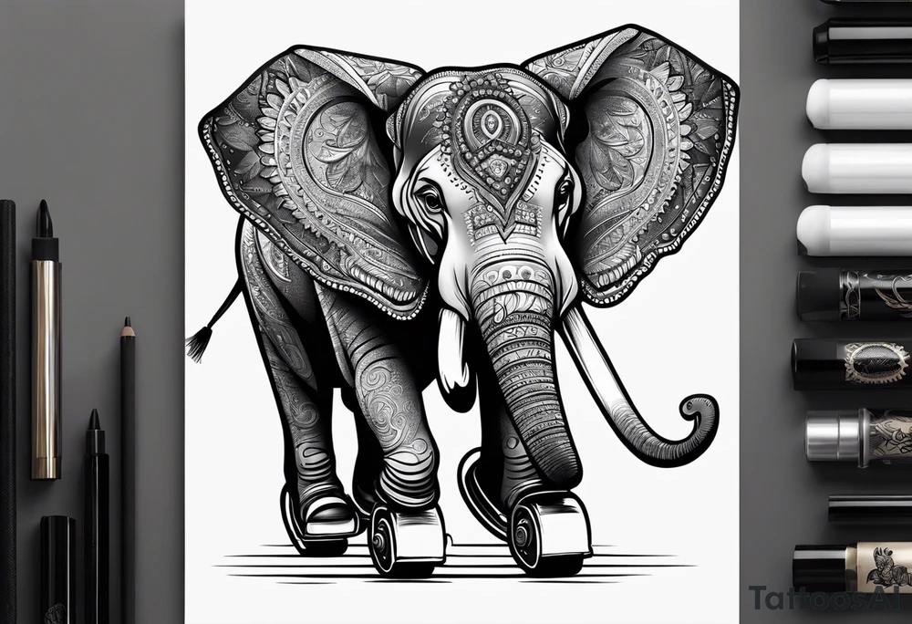 Elephant wearing skates tattoo idea