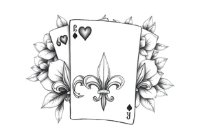 6 of hearts card with fleur de lis as the hearts and magnolias in the background tattoo idea