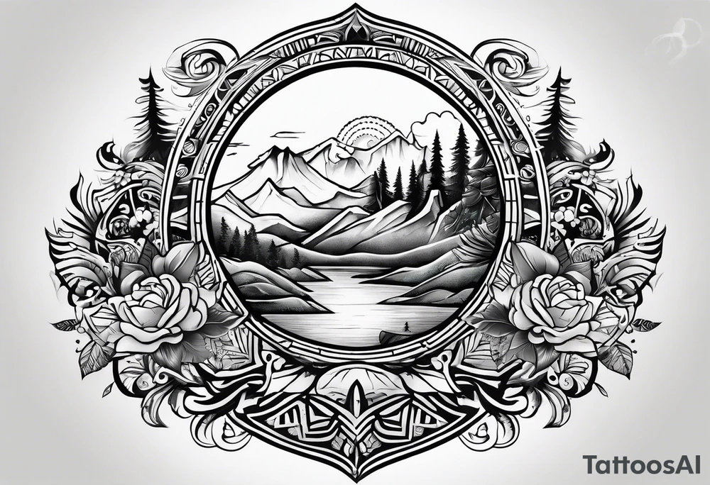 Mexican American inspired that incorporates being a father,  love for son and daughter with the importance of building wealth. Include elements of the Pacific Northwest Forrest on shoulder tattoo idea