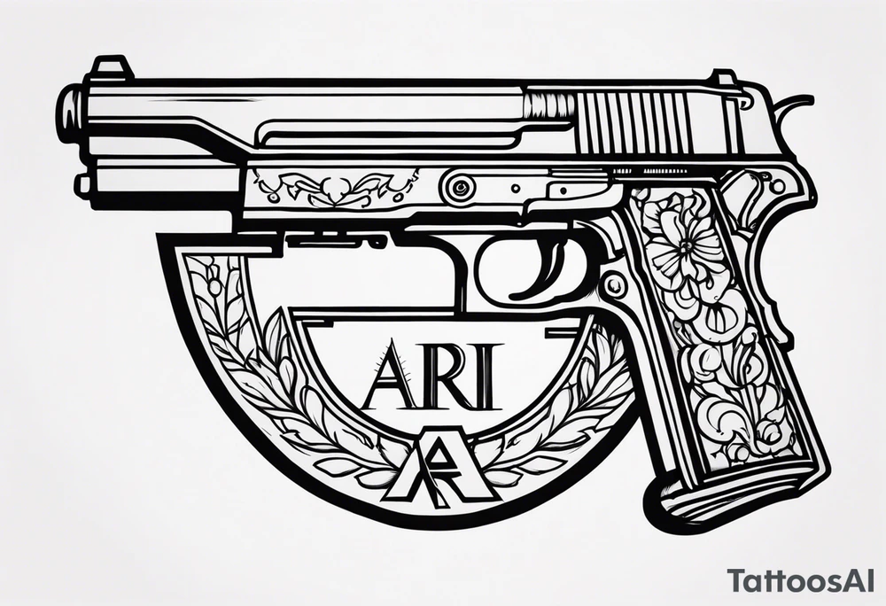 The letters AR with pistols on each side tattoo idea