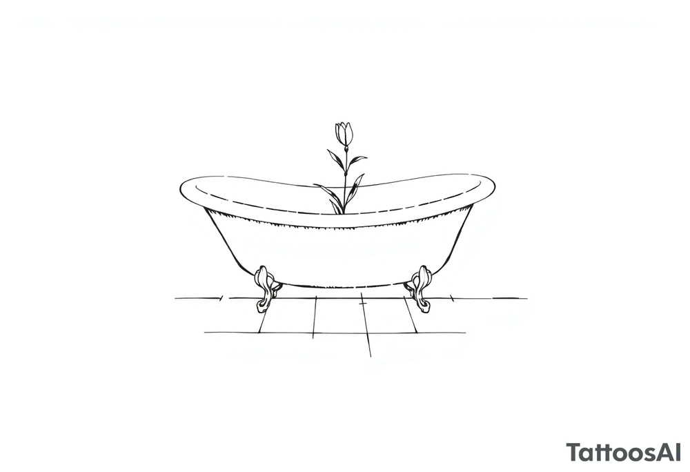 Clawfoot bathtub with lily coming up from tile floor tattoo idea