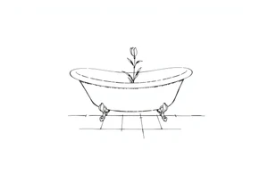 Clawfoot bathtub with lily coming up from tile floor tattoo idea