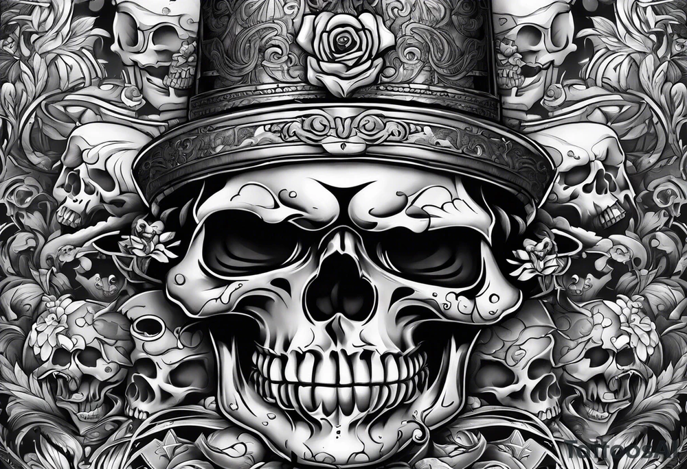 money stacks rising smoke Savage skulls tattoo idea