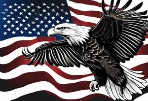 American flag with bald eagle flying tattoo idea