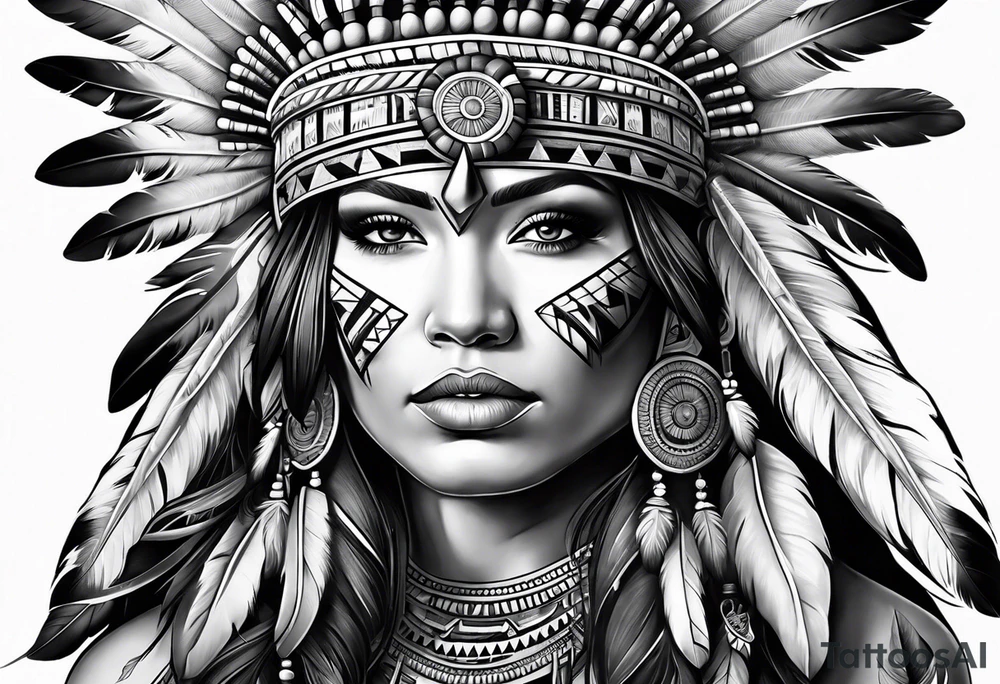 Native American woman and head dress tattoo idea
