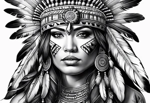 Native American woman and head dress tattoo idea