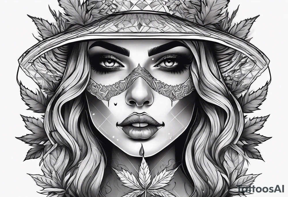 Weed skull girl smoke  one land with water tattoo idea