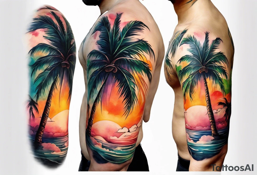 palm tree sleeve tattoo idea