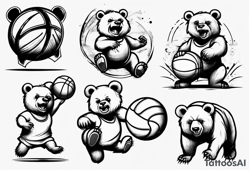 bear playing basketball tattoo idea
