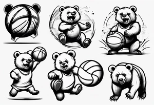 bear playing basketball tattoo idea