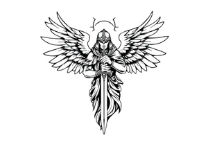Holy Archangel, Biblical, Christianity, Hebrew, Guards of Christianity, Holding a sword, having six wings, wearing helmet, halo, seraphim, seek justice, walk only with God tattoo idea