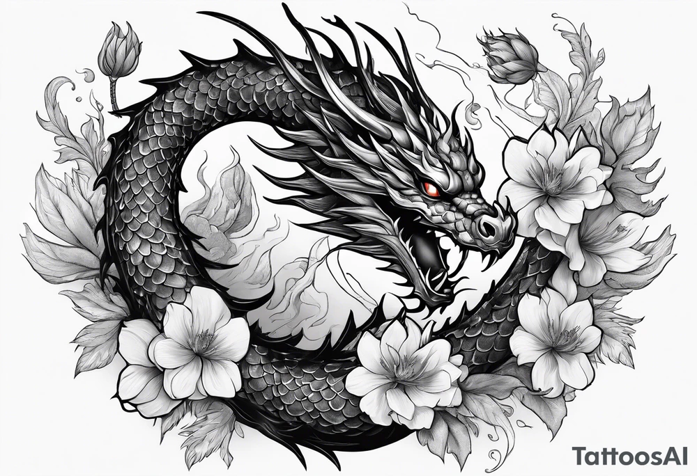 Scorpion and dragon surrounded by smokes and flowers tattoo idea Scorpion and dragon surrounded by smokes and flowers tattoo idea