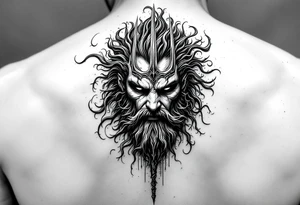 poseidon face behind trident tattoo idea